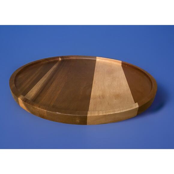Acacia Wood Round Decorative Tray 11.75 Inch Brown Classic Style Durable - Picture 1 of 5